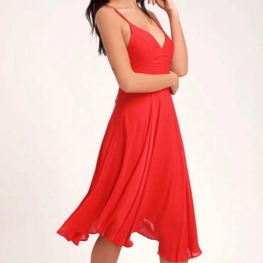 Lulus troulos lace up bright red dress M